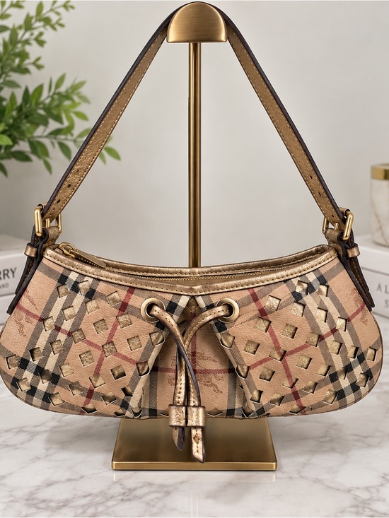 Burberry Handbags - Vintage/Y2K Burberry Haymarket Check Laser-Cut Drawstring Shoulder Bag
